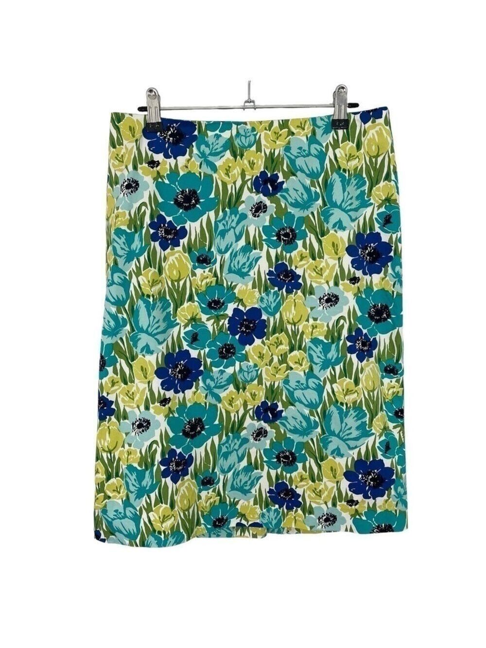Talbots Floral Pencil Skirt Sz 6 Blue Green Knee Length Classy Casual Stretch
